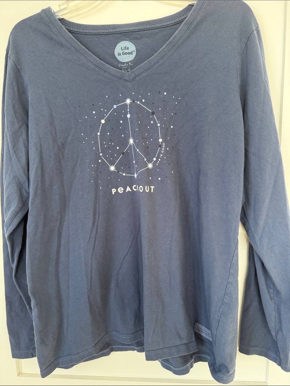 Life Is Good Blue Long Sleeve V-Neck PJ Top  with Constellation Peace Graphic